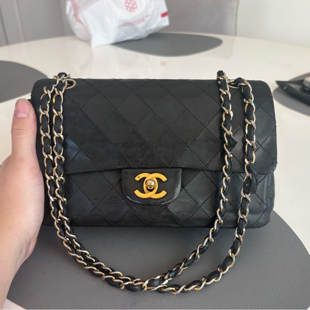 Vintage Chanel Black Quilted Classic Flap Purse Size Small